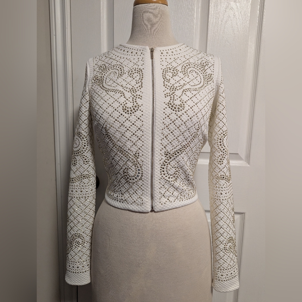 Bebe White and Gold Embellished Blazer